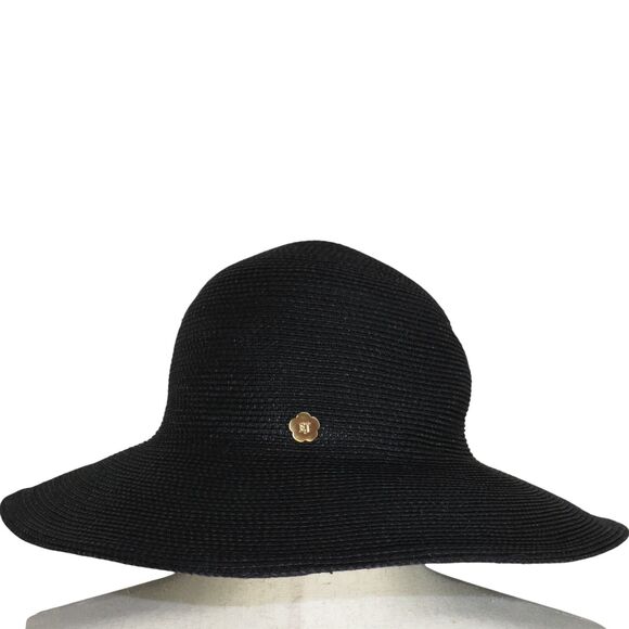 Eric Javits Black Wide Brim Floppy Straw Sun Hat $285 - Picture 2 of 7